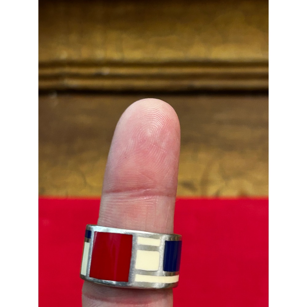 A. Menegatti Tiziana Redavid 925 Silver Mondrian Enamel Ring Italy Geometric